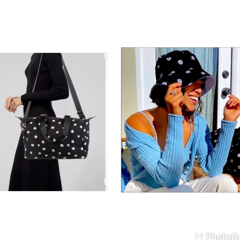 Alice + Olivia floral nylon duffel daisy bag and reversible bucket hat